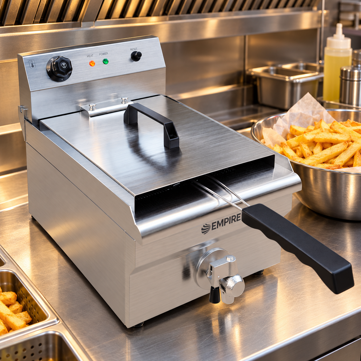 Empire 12L Electric Fryer with Drain Tap – 3kW Commercial Countertop Deep Fryer | EMP-ESF-12-DT