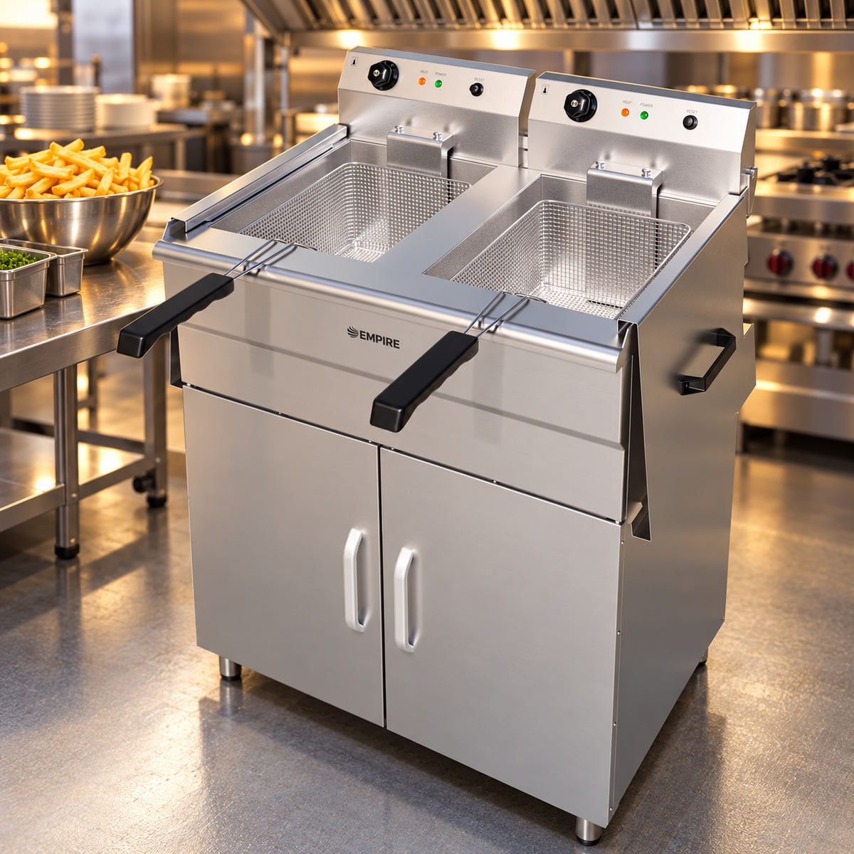 Empire 2 x 16L Twin Tank Electric Floor-Standing Fryer – 6kW Commercial Deep Fryer | EMP-FSEF-14V-2 Freestanding Electric Fryers Empire