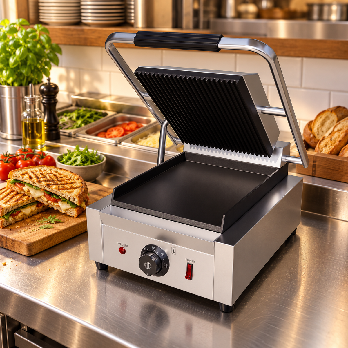 Empire Contact Panini Grill Ribbed Top Flat Bottom - EMP-GH811