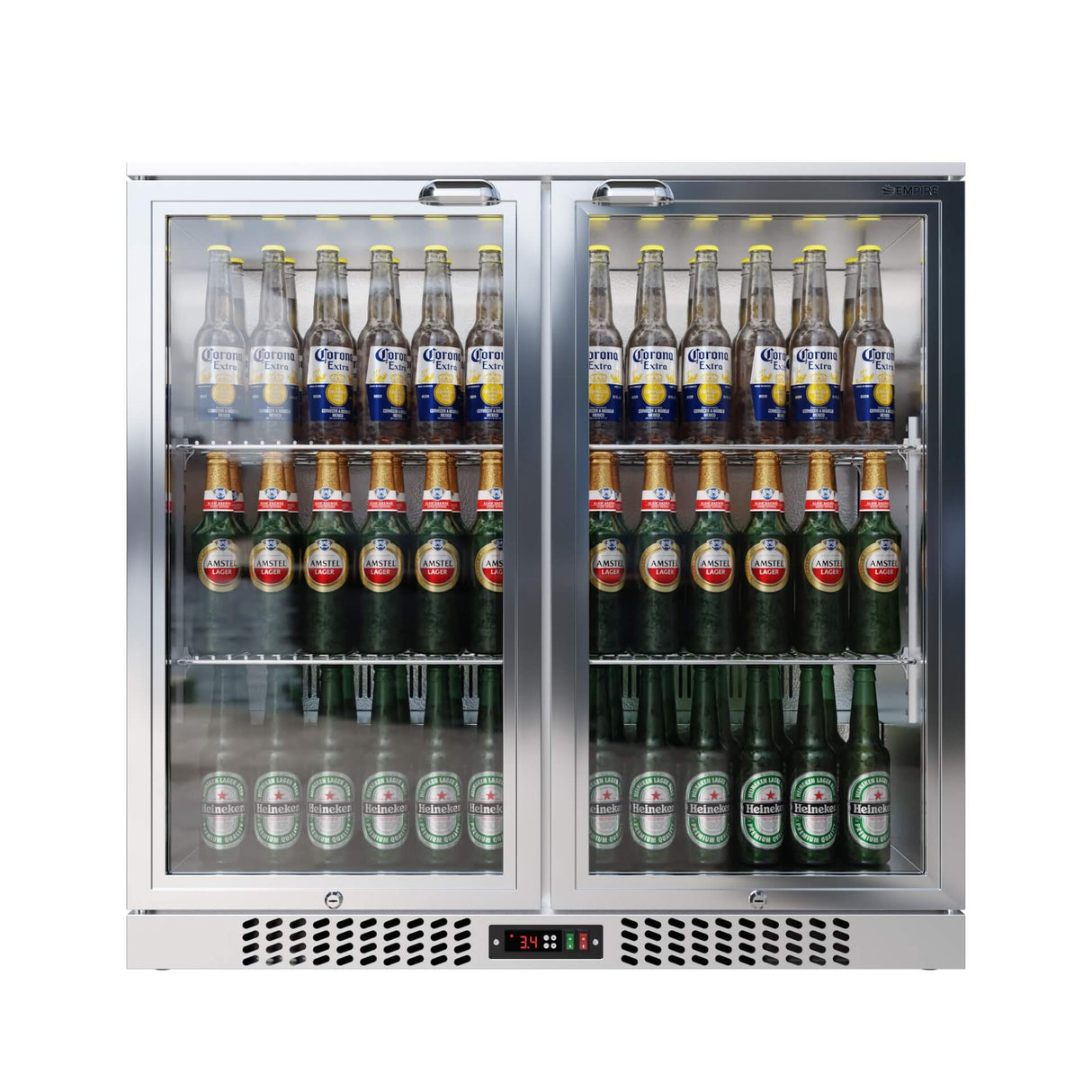 Empire Double Door 208L Stainless Steel Bottle Cooler – Hinged Door Commercial Back Bar Fridge | CL-210H-S Double Door Bottle Coolers Empire
