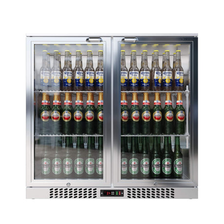 Empire Double Door 208L Stainless Steel Bottle Cooler – A Energy Rated Hinged Door Commercial Back Bar Fridge | CL-210H-S - Graded Item