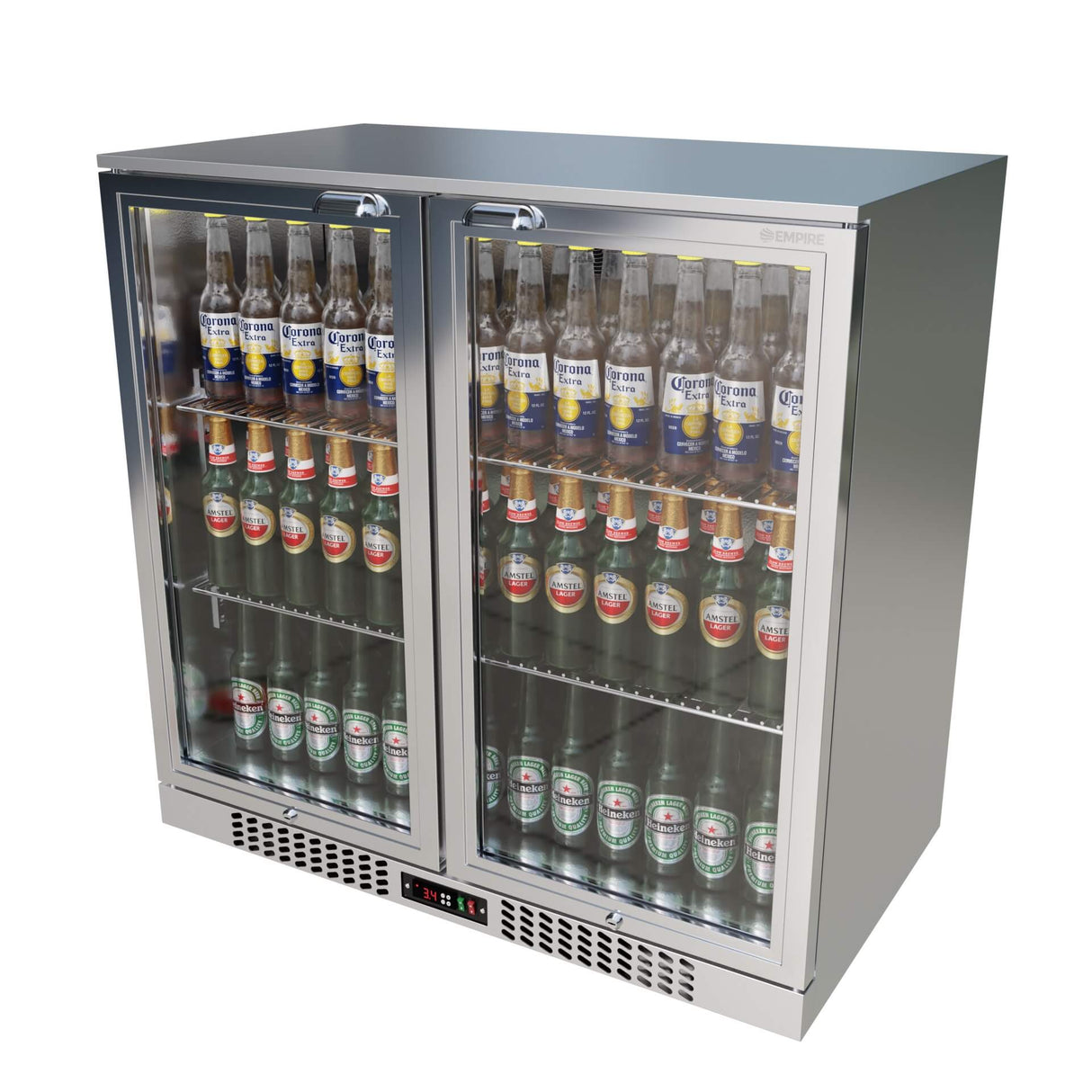 Empire Double Door 208L Stainless Steel Bottle Cooler – A Energy Rated Hinged Door Commercial Back Bar Fridge | CL-210H-S - Graded Item