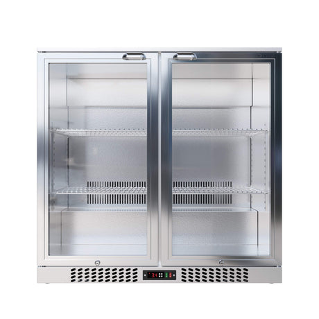 Empire Double Door 208L Stainless Steel Bottle Cooler – A Energy Rated Hinged Door Commercial Back Bar Fridge | CL-210H-S - Graded Item