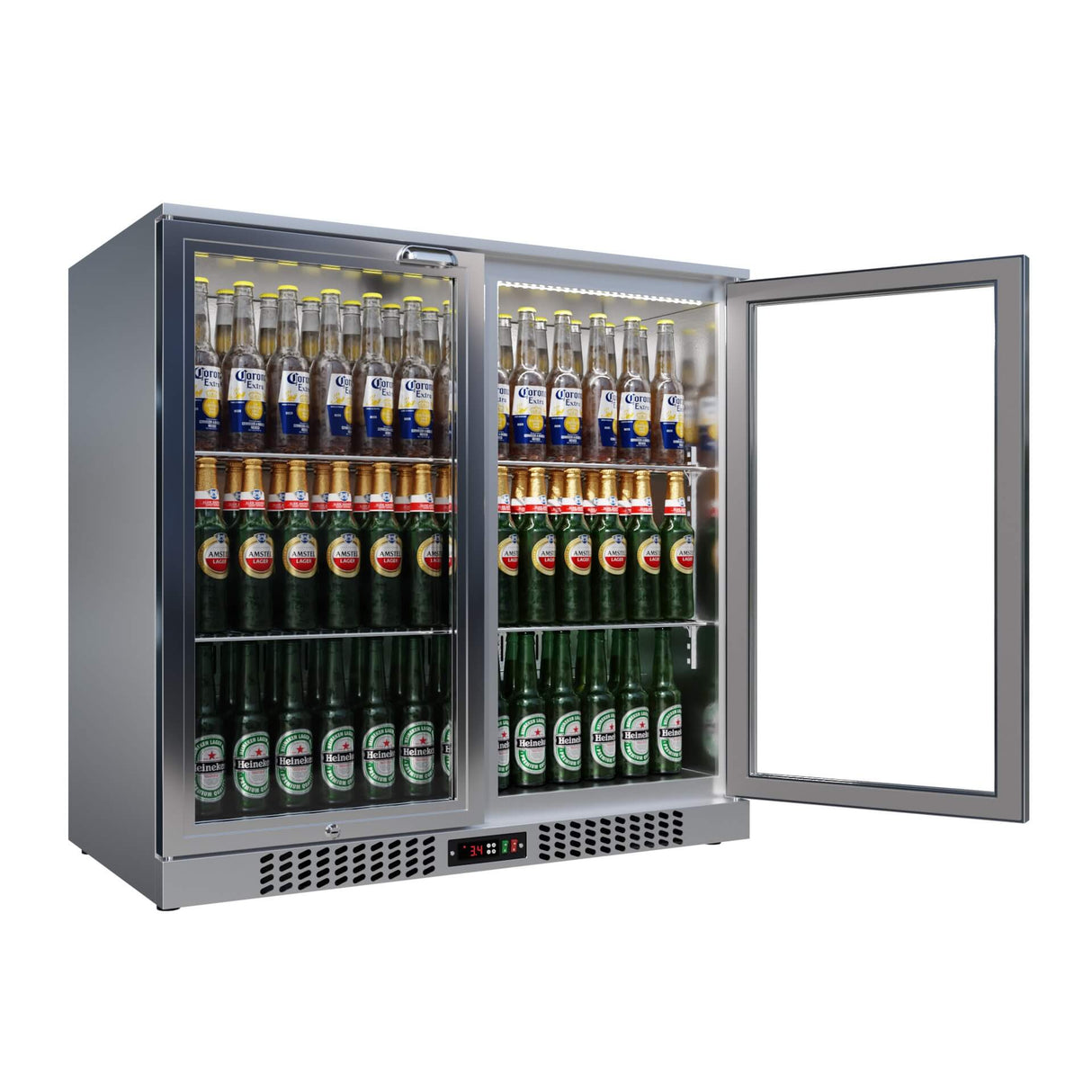 Empire Double Door 208L Stainless Steel Bottle Cooler – A Energy Rated Hinged Door Commercial Back Bar Fridge | CL-210H-S - Graded Item