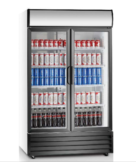 Empire Premium Double Hinged Door Display Cooler with Merchandising Canopy - SS-P688WB-A-EE Upright Double Glass Door Chillers Empire   