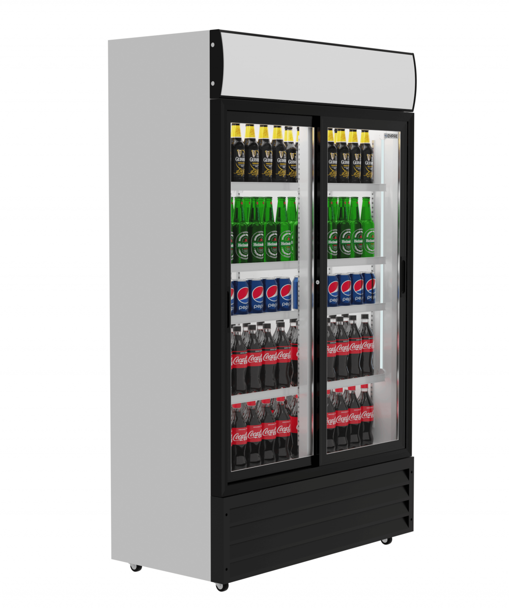 Empire Premium Double Sliding Door Display Cooler with Merchandising Canopy - SS-P688WB-B-EE Upright Double Glass Door Chillers Empire   