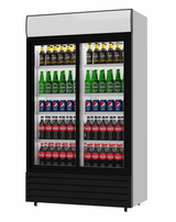 Empire Premium Double Sliding Door Display Cooler with Merchandising Canopy - SS-P688WB-B-EE Upright Double Glass Door Chillers Empire   