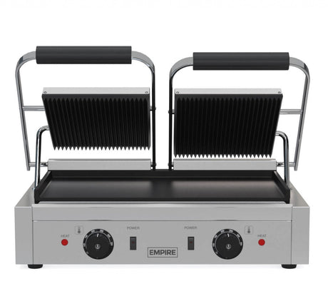 Empire Large Twin Contact Panini Grill Ribbed Top Flat Bottom - EMP-GH813 - Graded Item