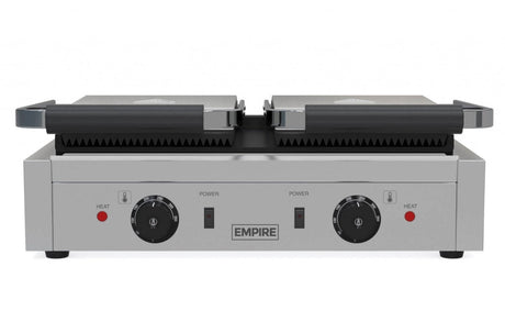 Empire Large Twin Contact Panini Grill Ribbed Top Flat Bottom - EMP-GH813 - Graded Item