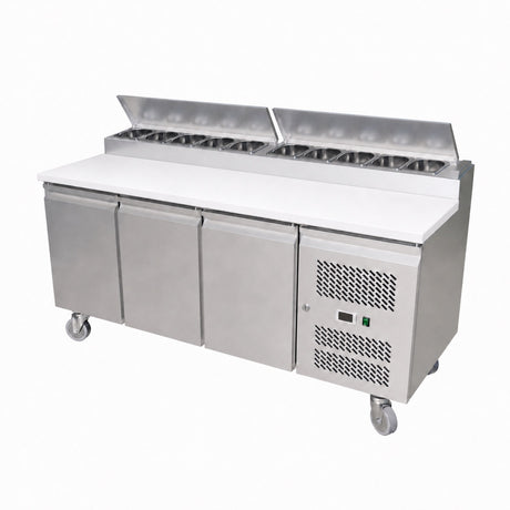 Empire Stainless Steel Pizza Prep Table Refrigerator – 3 Door Commercial Fridge | SH3000-700 Pizza Prep Counters - 3 Door Empire