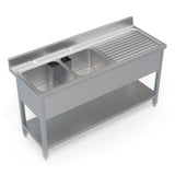 Empire Stainless Steel Commercial Double Bowl Sink – Right Hand Drainer 1600mm Wide | 1600-600RHD - Graded Item Double Bowl Sinks Empire