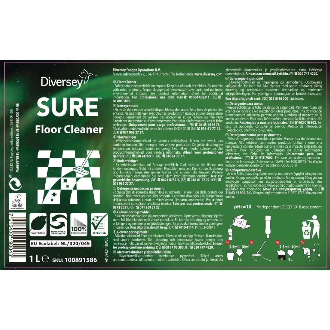 SURE Floor Cleaner Concentrate 1Ltr - CX825  Diversey   