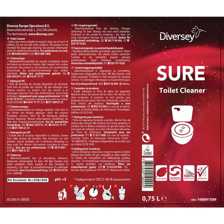 SURE Toilet Cleaner Ready To Use 750ml - CX827  Diversey   