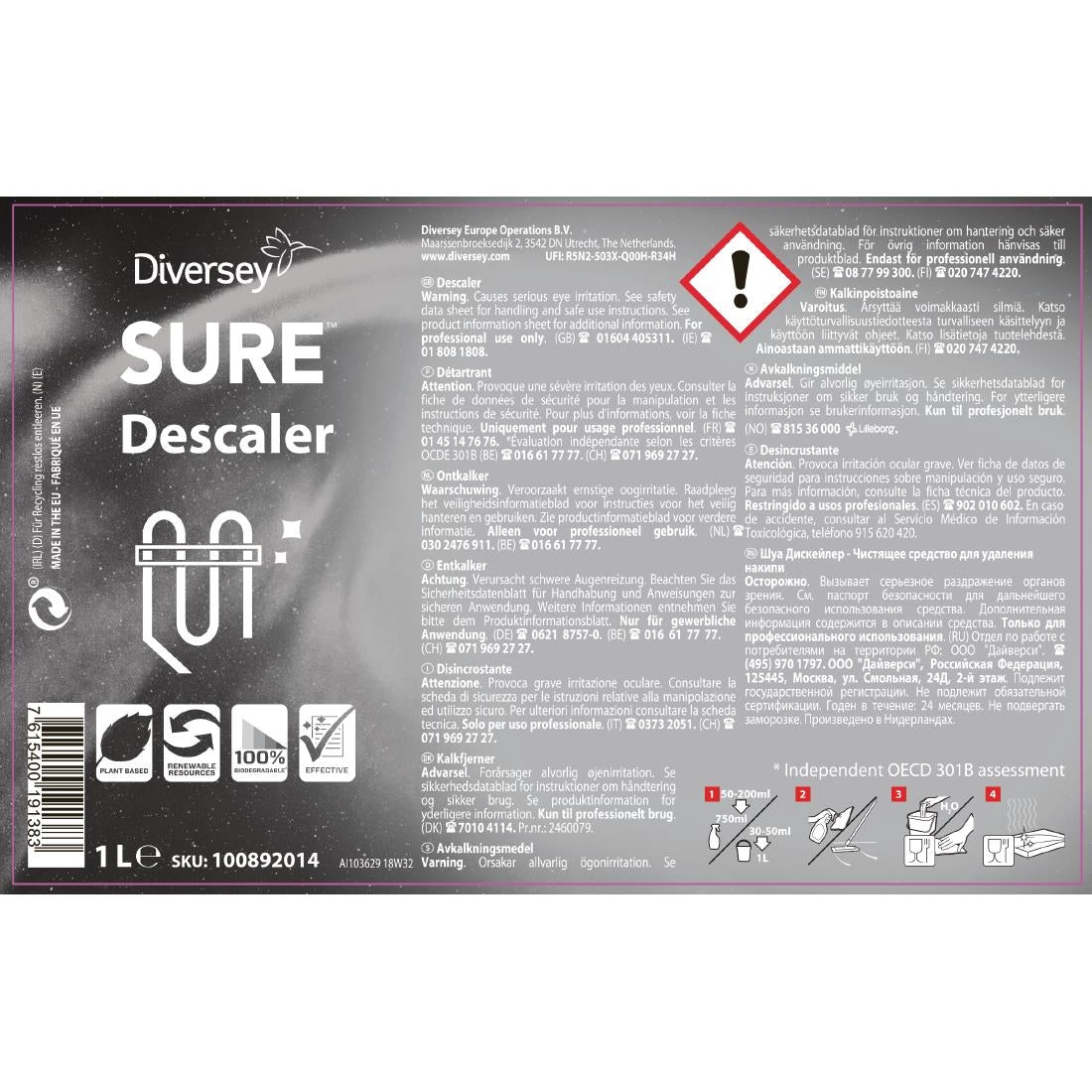 SURE Descaler Concentrate 1Ltr - CX831  Diversey   