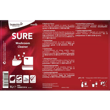 SURE Washroom Cleaner Concentrate 1 Litre - CX841  Diversey   