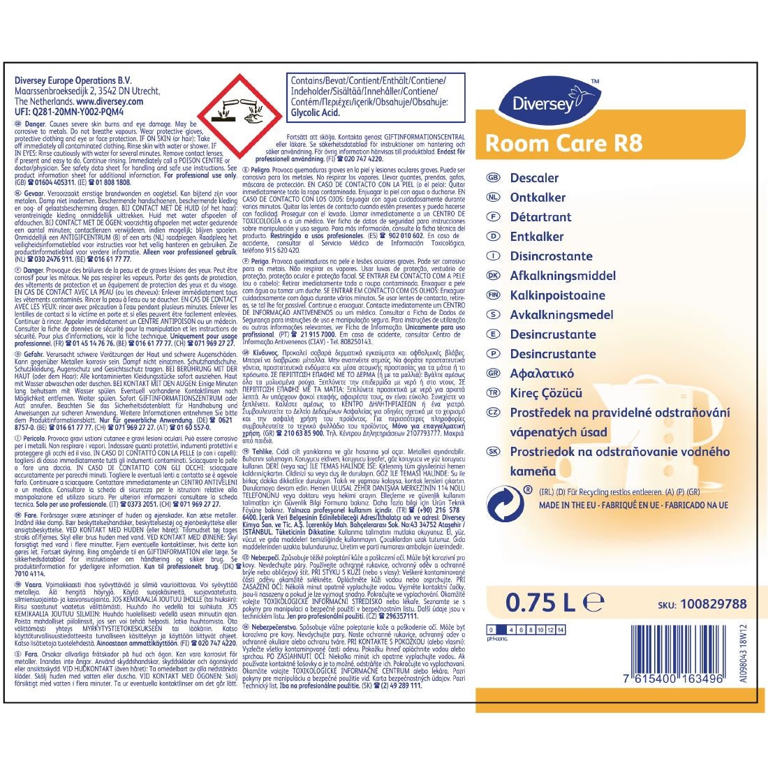 Room Care R8 Descaler Ready To Use 750ml - CX816  Diversey   