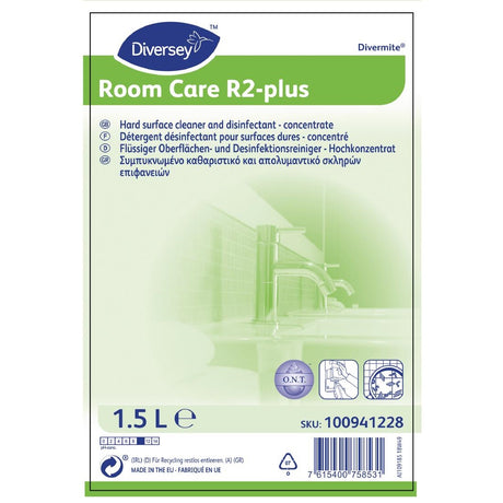 Room Care R2-plus Hard Surface Cleaner and Disinfectant Concentrate 1.5Ltr - CX821  Diversey   