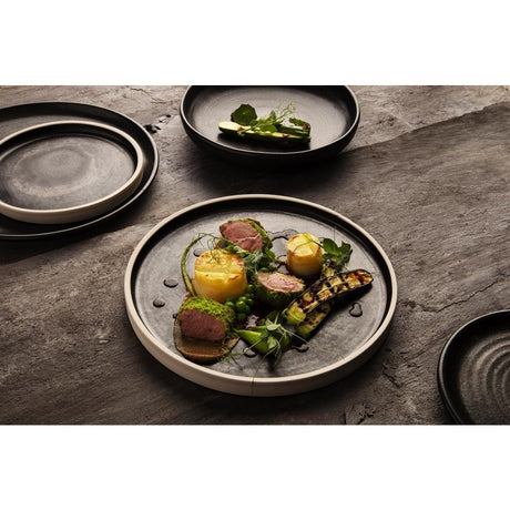 Olympia Canvas Flat Round Plate Delhi Black 250mm (Pack of 6) - FA315 Plates Olympia