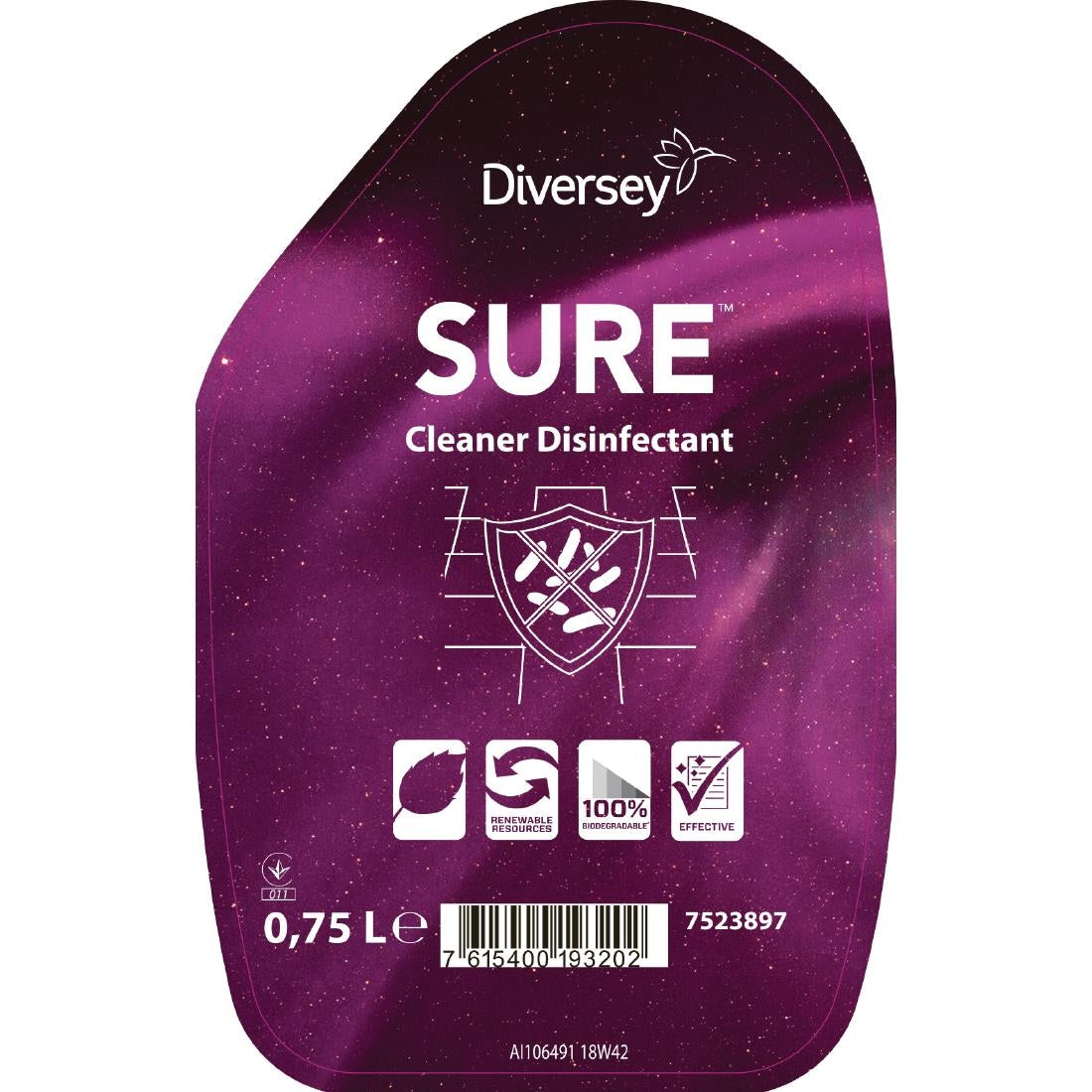 SURE Cleaner and Disinfectant / Descaler Refill Bottles 750ml (6 Pack) - FA402  Diversey   