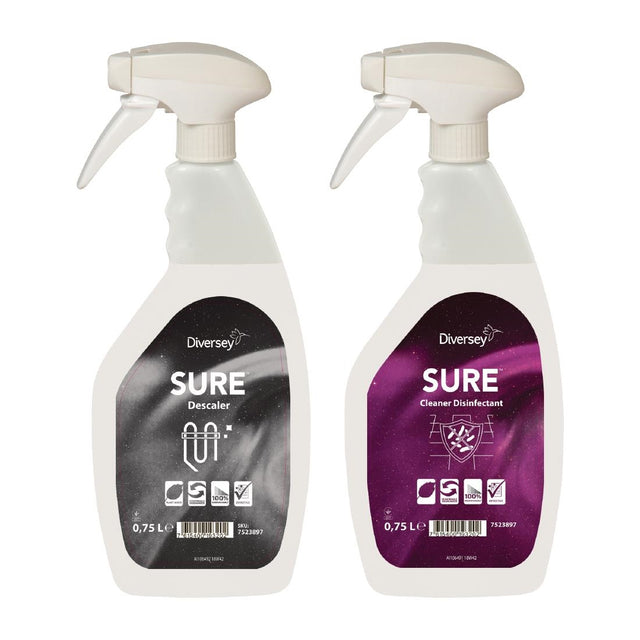 SURE Cleaner and Disinfectant / Descaler Refill Bottles 750ml (6 Pack) - FA402  Diversey   