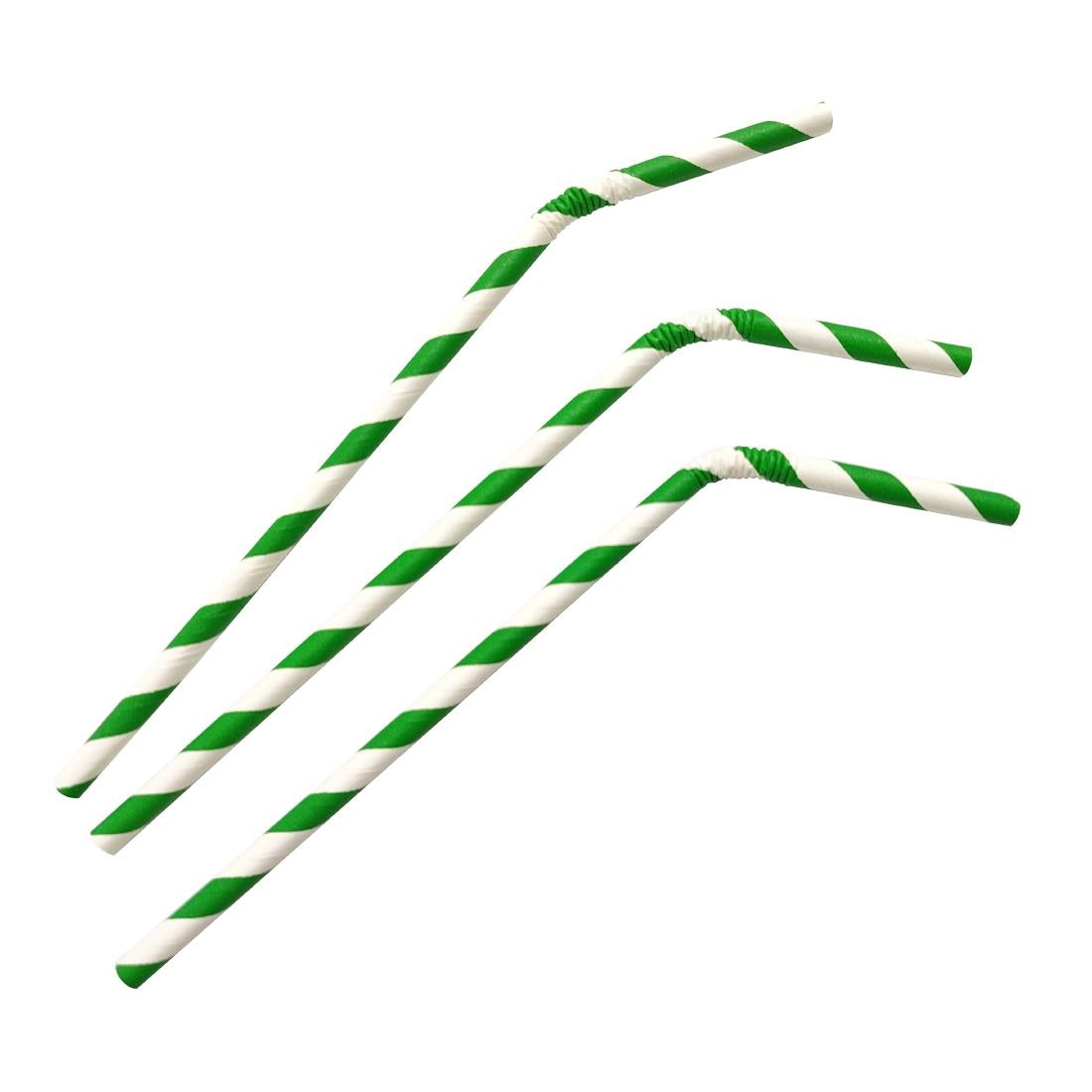 Fiesta Compostable Bendy Paper Straws Green Stripes (Pack of 250) - FB143  Fiesta   