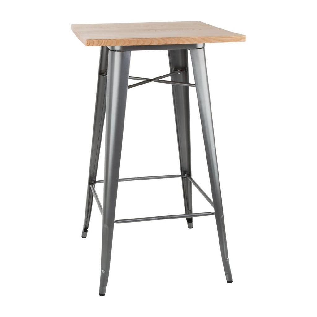Bolero Bistro Bar Table with Wooden Top Gun Metal - FB596 Steel Tables Bolero   