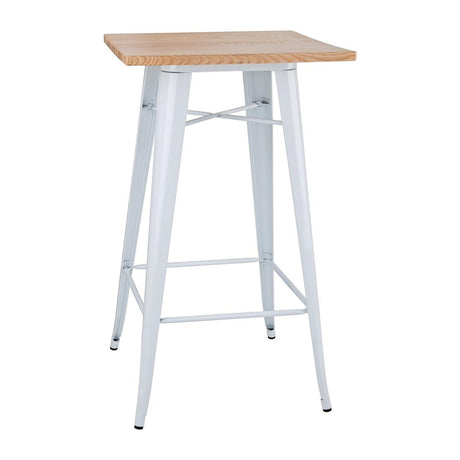 Bolero Bistro Bar Table with Wooden Top White (Single) - FB597 Steel Tables Bolero   