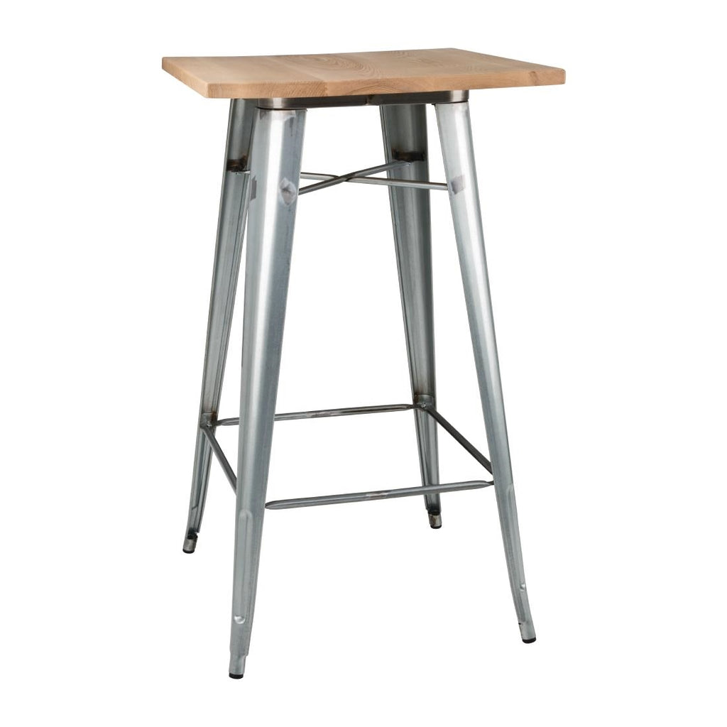 Bolero Bistro Bar Table with Wooden Top Galvanised Steel (Single) - FB599 Steel Tables Bolero   