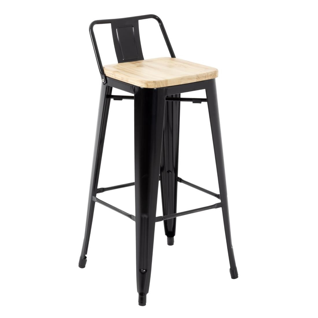 Bolero Bistro Backrest High Stools with Wooden Seat Pad Black (Pack of 4) - FB623 Metal Bar Stools Bolero   
