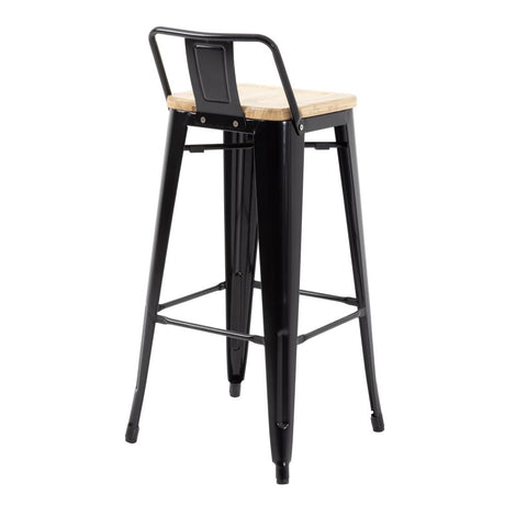 Bolero Bistro Backrest High Stools with Wooden Seat Pad Black (Pack of 4) - FB623 Metal Bar Stools Bolero   