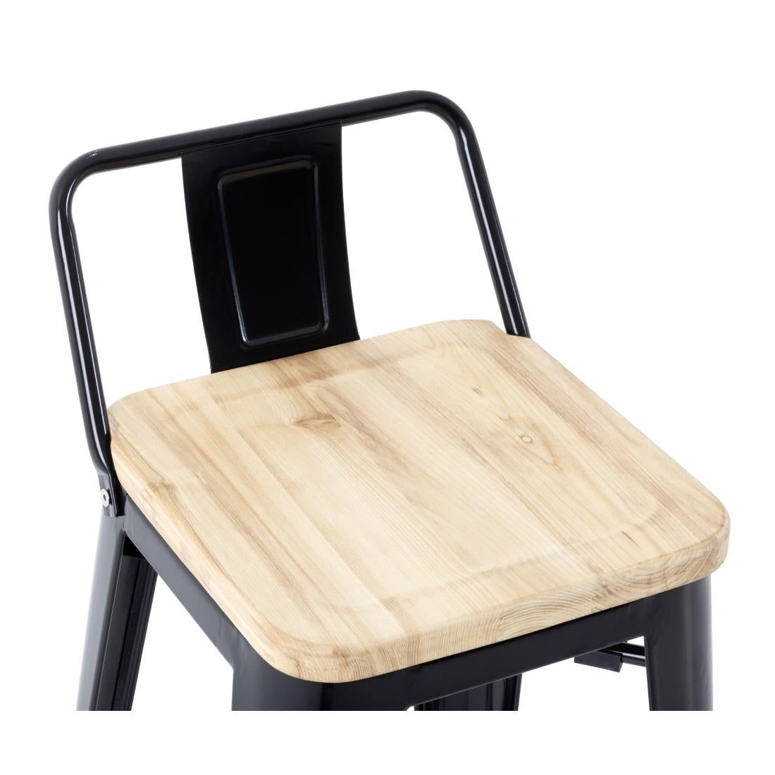 Bolero Bistro Backrest High Stools with Wooden Seat Pad Black (Pack of 4) - FB623 Metal Bar Stools Bolero   