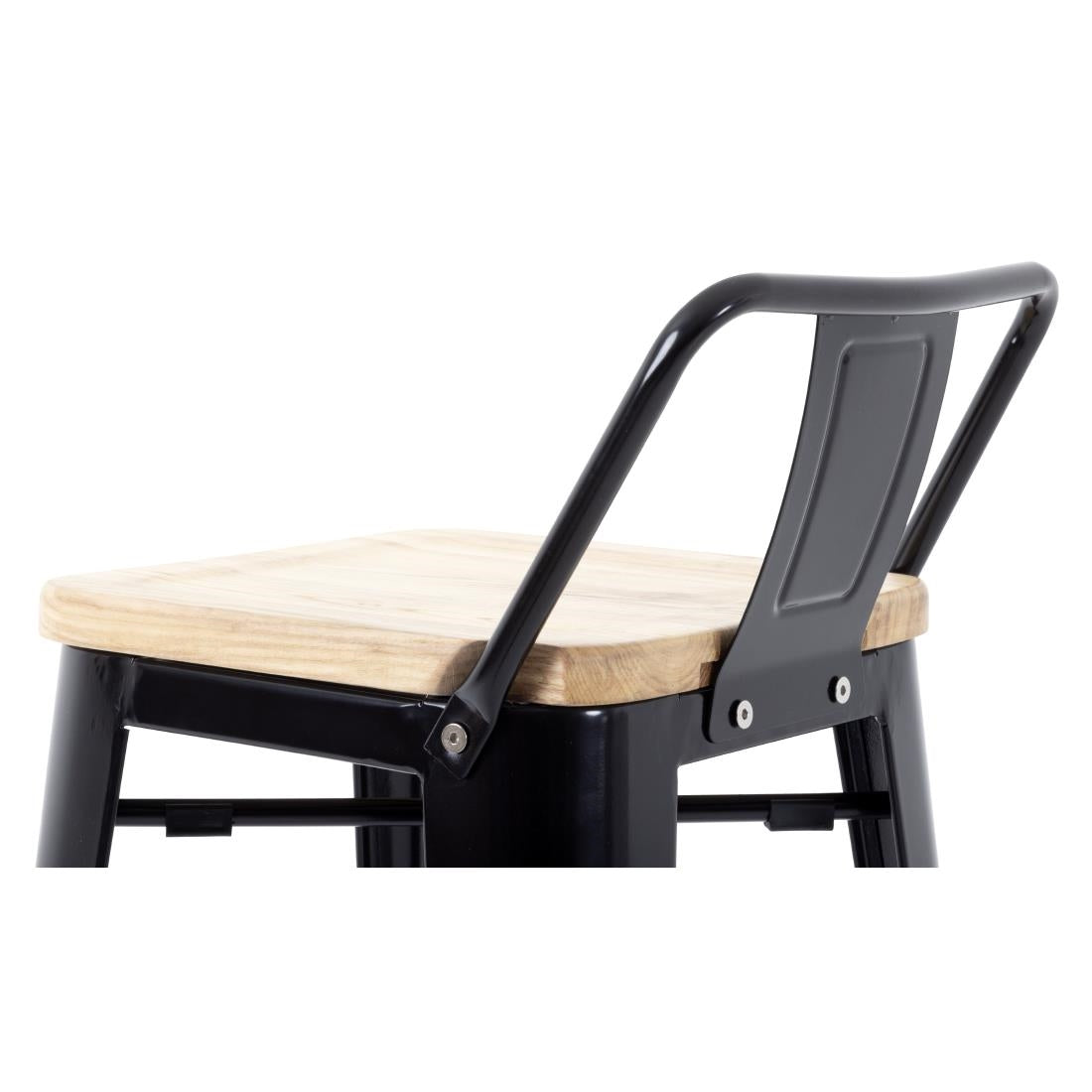 Bolero Bistro Backrest High Stools with Wooden Seat Pad Black (Pack of 4) - FB623 Metal Bar Stools Bolero   