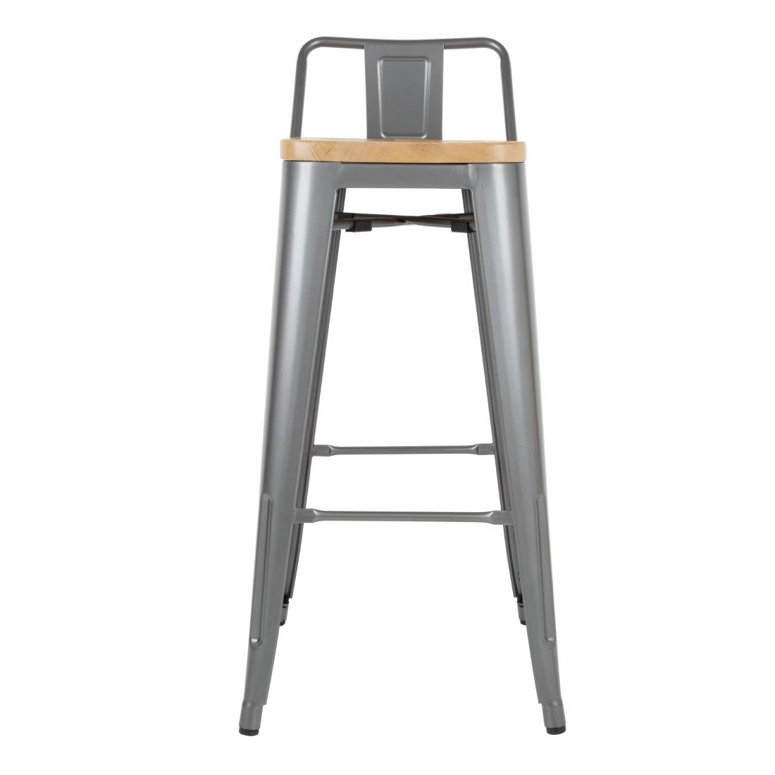 Bolero Bistro Backrest High Stools with Wooden Seat Pad Gun Metal (Pack of 4) - FB624 Metal Bar Stools Bolero   