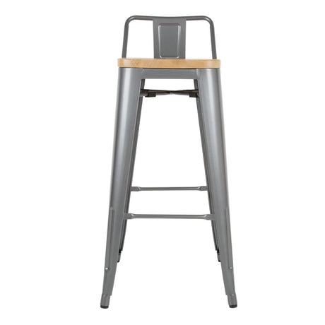 Bolero Bistro Backrest High Stools with Wooden Seat Pad Gun Metal (Pack of 4) - FB624 Metal Bar Stools Bolero   