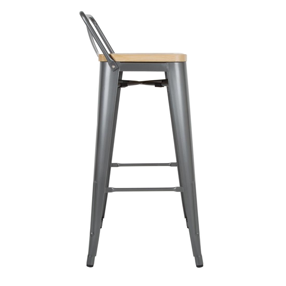 Bolero Bistro Backrest High Stools with Wooden Seat Pad Gun Metal (Pack of 4) - FB624 Metal Bar Stools Bolero   