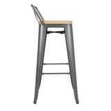 Bolero Bistro Backrest High Stools with Wooden Seat Pad Gun Metal (Pack of 4) - FB624 Metal Bar Stools Bolero   