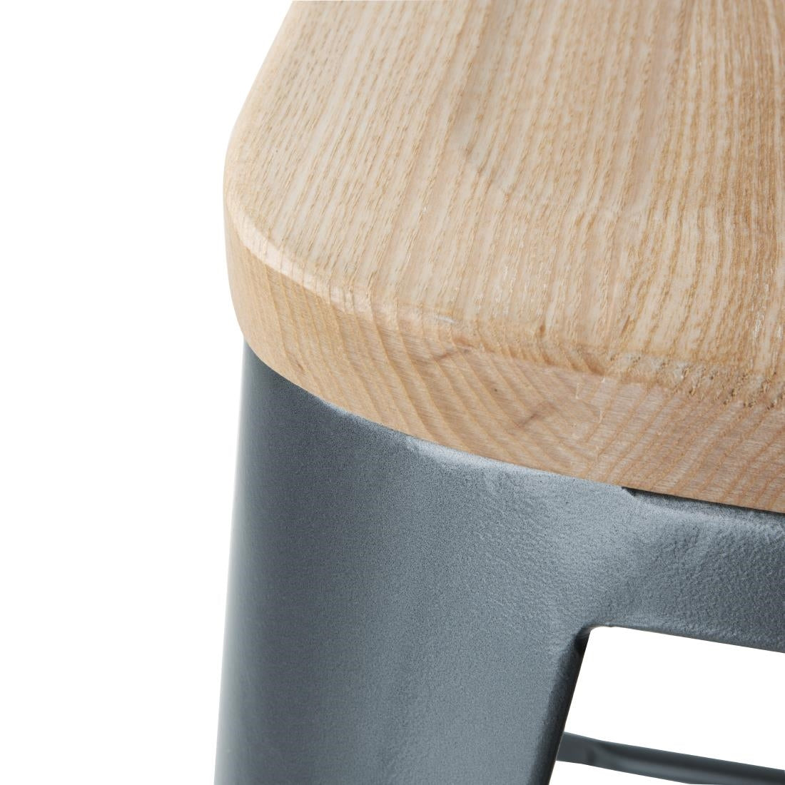 Bolero Bistro Backrest High Stools with Wooden Seat Pad Gun Metal (Pack of 4) - FB624 Metal Bar Stools Bolero   