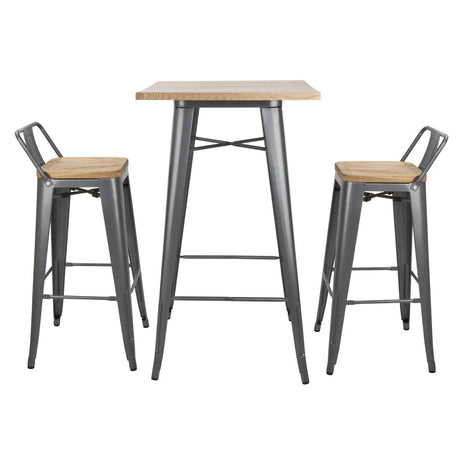 Bolero Bistro Backrest High Stools with Wooden Seat Pad Gun Metal (Pack of 4) - FB624 Metal Bar Stools Bolero   