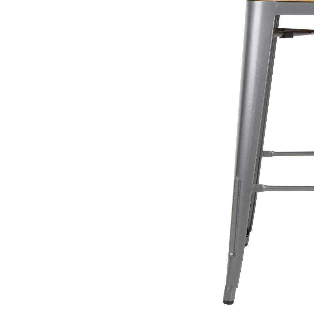 Bolero Bistro Backrest High Stools with Wooden Seat Pad Gun Metal (Pack of 4) - FB624 Metal Bar Stools Bolero   