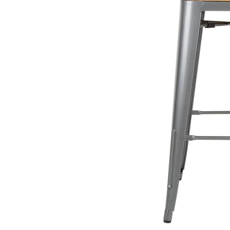 Bolero Bistro Backrest High Stools with Wooden Seat Pad Gun Metal (Pack of 4) - FB624 Metal Bar Stools Bolero   