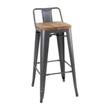 Bolero Bistro Backrest High Stools with Wooden Seat Pad Gun Metal (Pack of 4) - FB624 Metal Bar Stools Bolero   