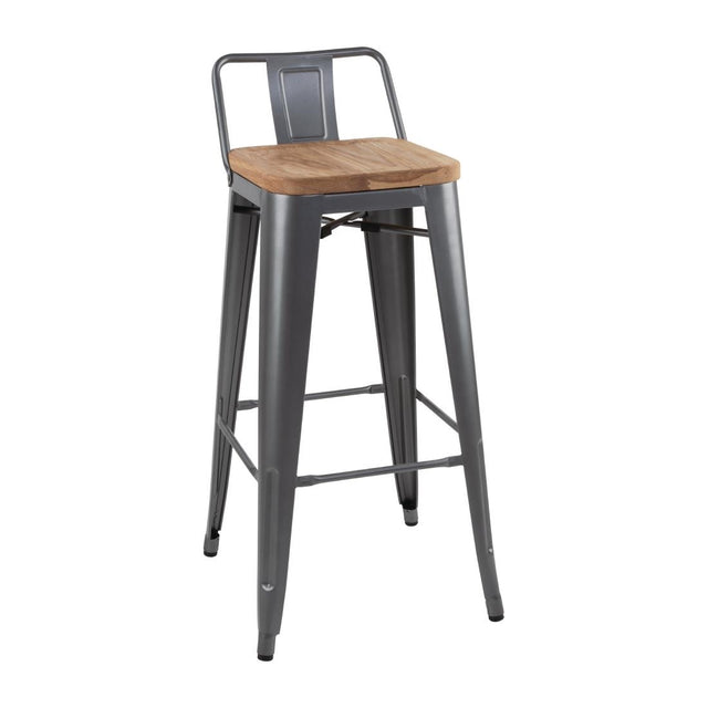 Bolero Bistro Backrest High Stools with Wooden Seat Pad Gun Metal (Pack of 4) - FB624 Metal Bar Stools Bolero   