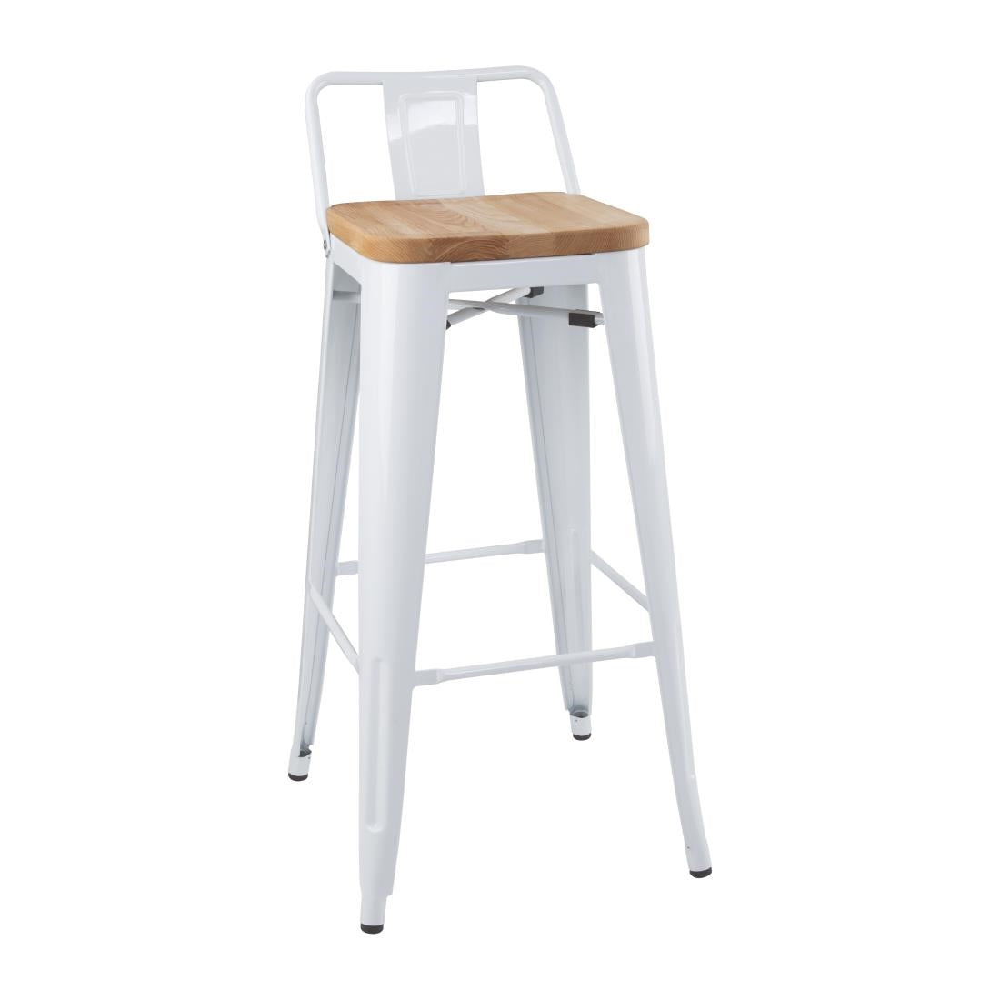 Bolero Bistro Backrest High Stools with Wooden Seat Pad White (Pack of 4) - FB625 Metal Bar Stools Bolero   