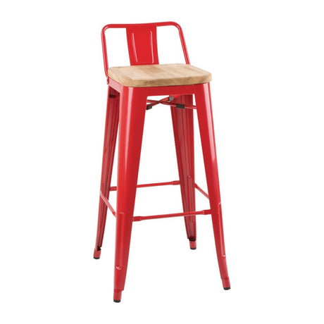 Bolero Bistro Backrest High Stools with Wooden Seat Pad Red (Pack of 4) - FB626 Metal Bar Stools Bolero   