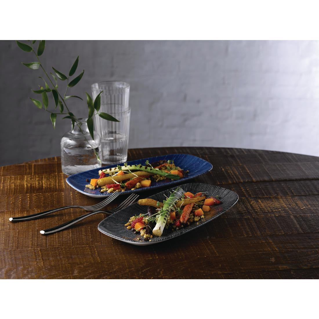 Churchill Studio Prints Agano Oblong Chefs Plates Black 355 x 189mm (Pack of 6) - FC106 Plates Churchill
