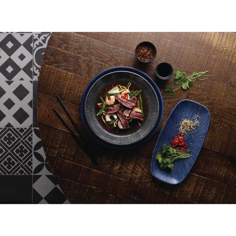 Churchill Studio Prints Agano Oblong Chefs Plates Blue 298 x 153mm (Pack of 12) - FC111 Plates Churchill