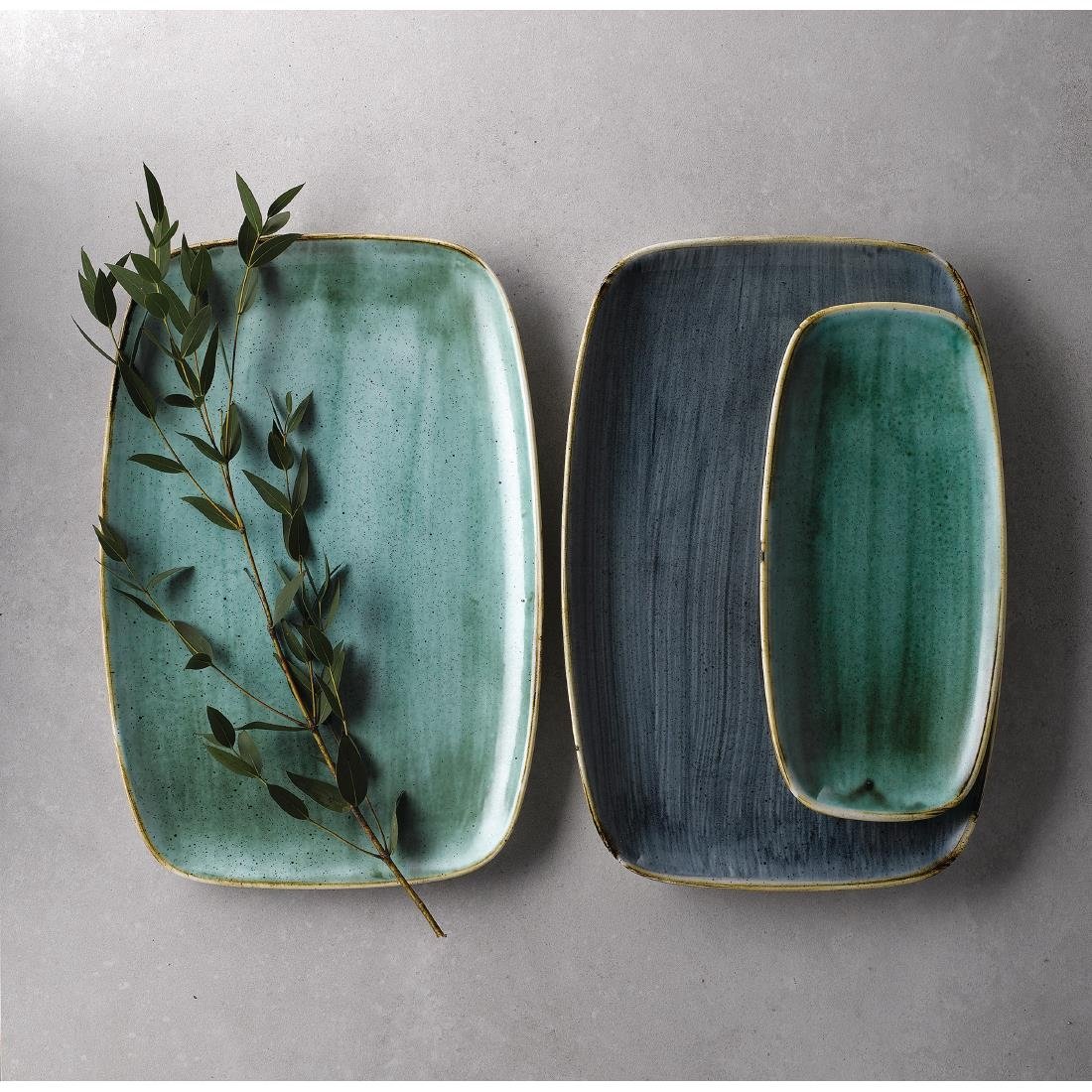 Churchill Stonecast No. 9 Oblong Chefs Plates 355 x 245mm Samphire Green (Pack of 6) - FC152 Plates Churchill