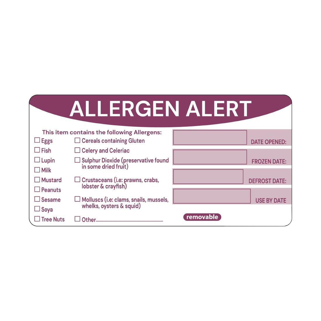 Hygiplas Removable Allergen Alert Food Labels (Pack of 250) - FC217  Hygiplas   