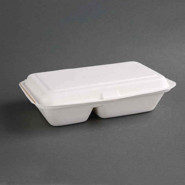 Fiesta Compostable Bagasse Hinged 2-Compartment Food Containers 253mm (Pack of 200) - FC524  Fiesta   