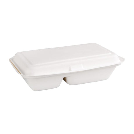 Fiesta Compostable Bagasse Hinged 2-Compartment Food Containers 253mm (Pack of 200) - FC524  Fiesta   